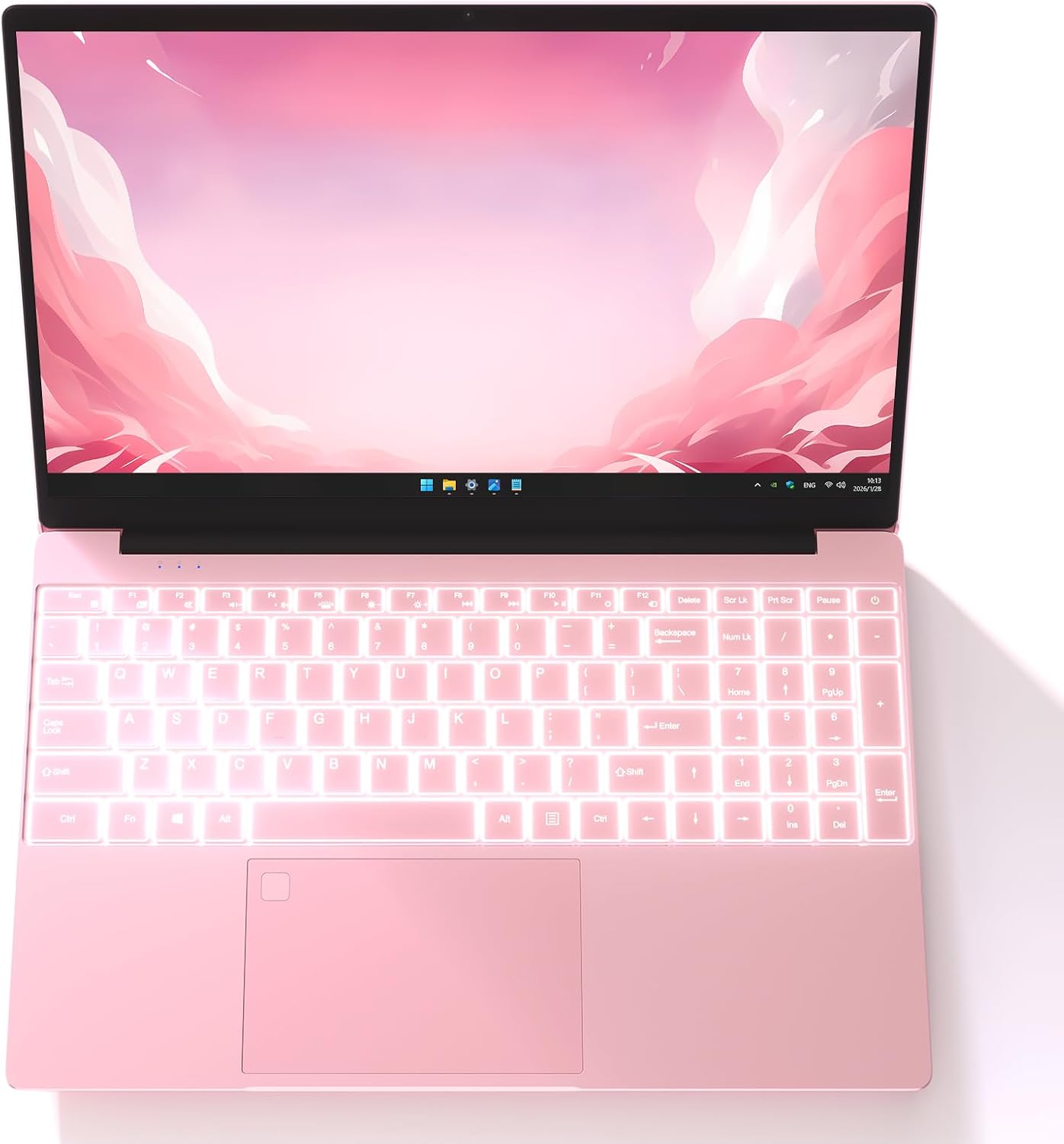 Auusda Business Laptop Computer for Work, Notebook PC for College Students, 15.6" FHD Display, Up to 3.4GHz CPU, Backlit Keyboard, Fingerprint ID, Up to 10TB Storage, 16GB DDR4 RAM, 1TB NVMe, Pink