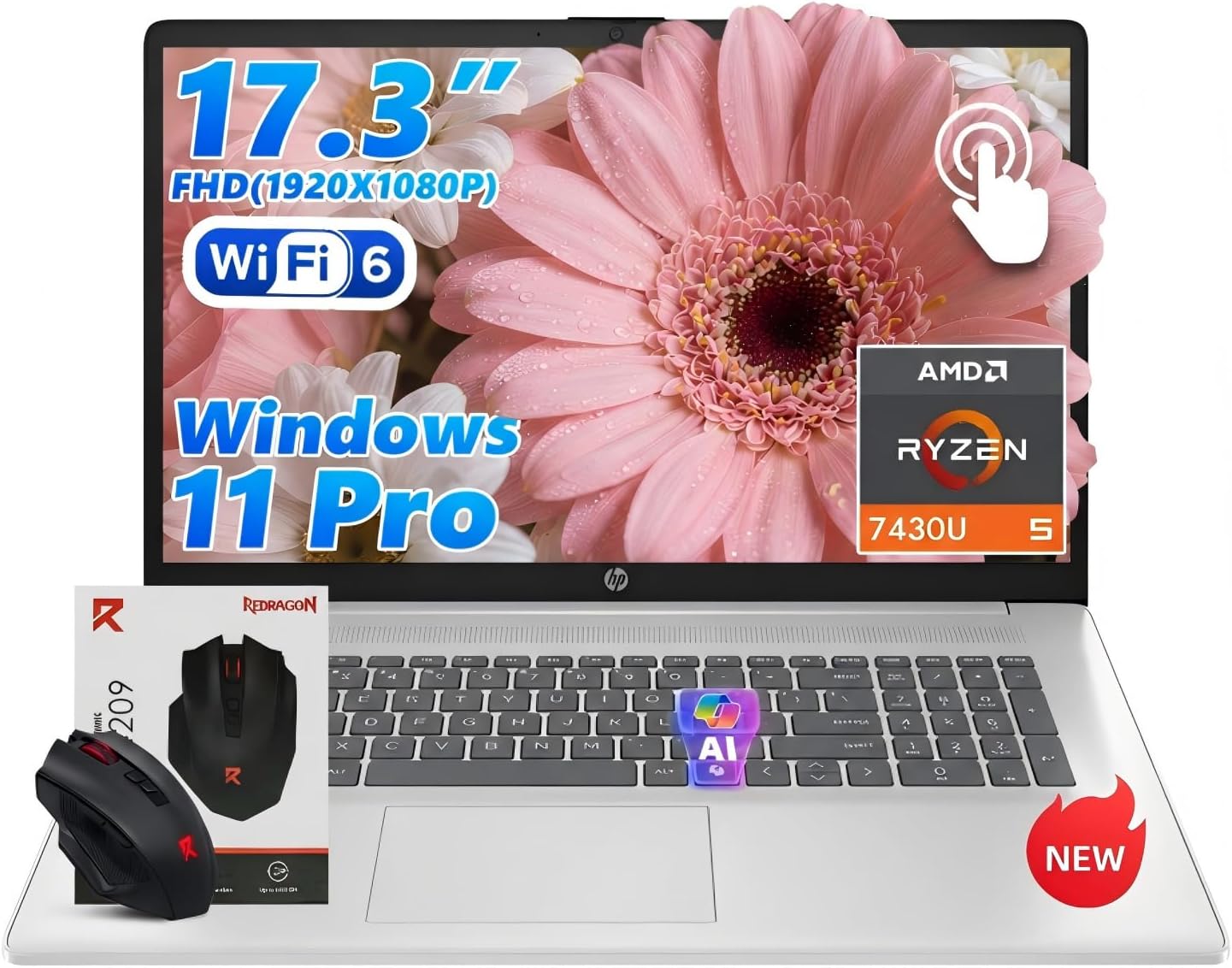 HP 17 Inch Touchscreen Laptop – AMD Ryzen 5 7430U 32GB RAM 1TB SSD W11 Pro