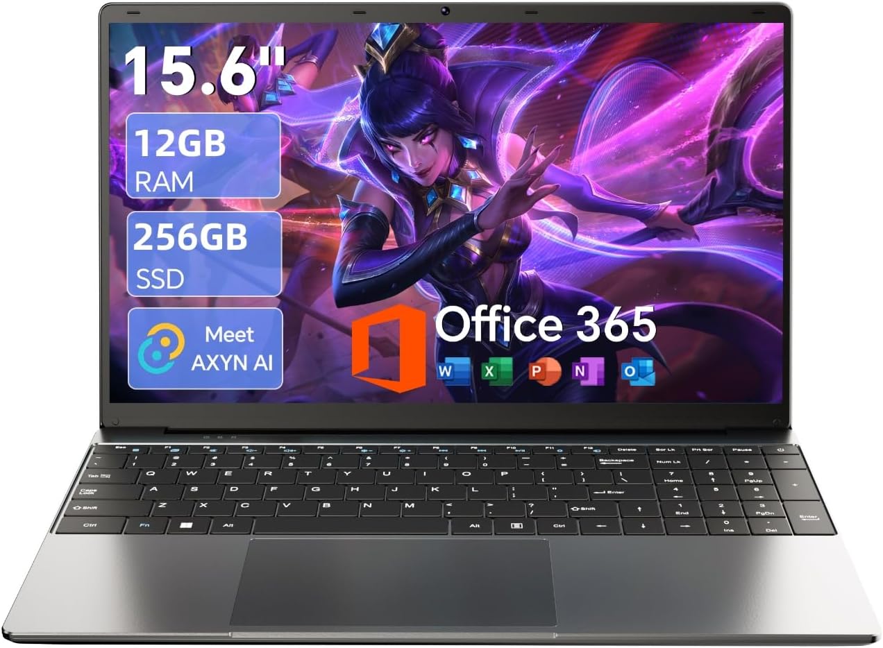 15.6'' AI Laptop with Office 365 12GB RAM 256GB SSD Win 11 Laptops