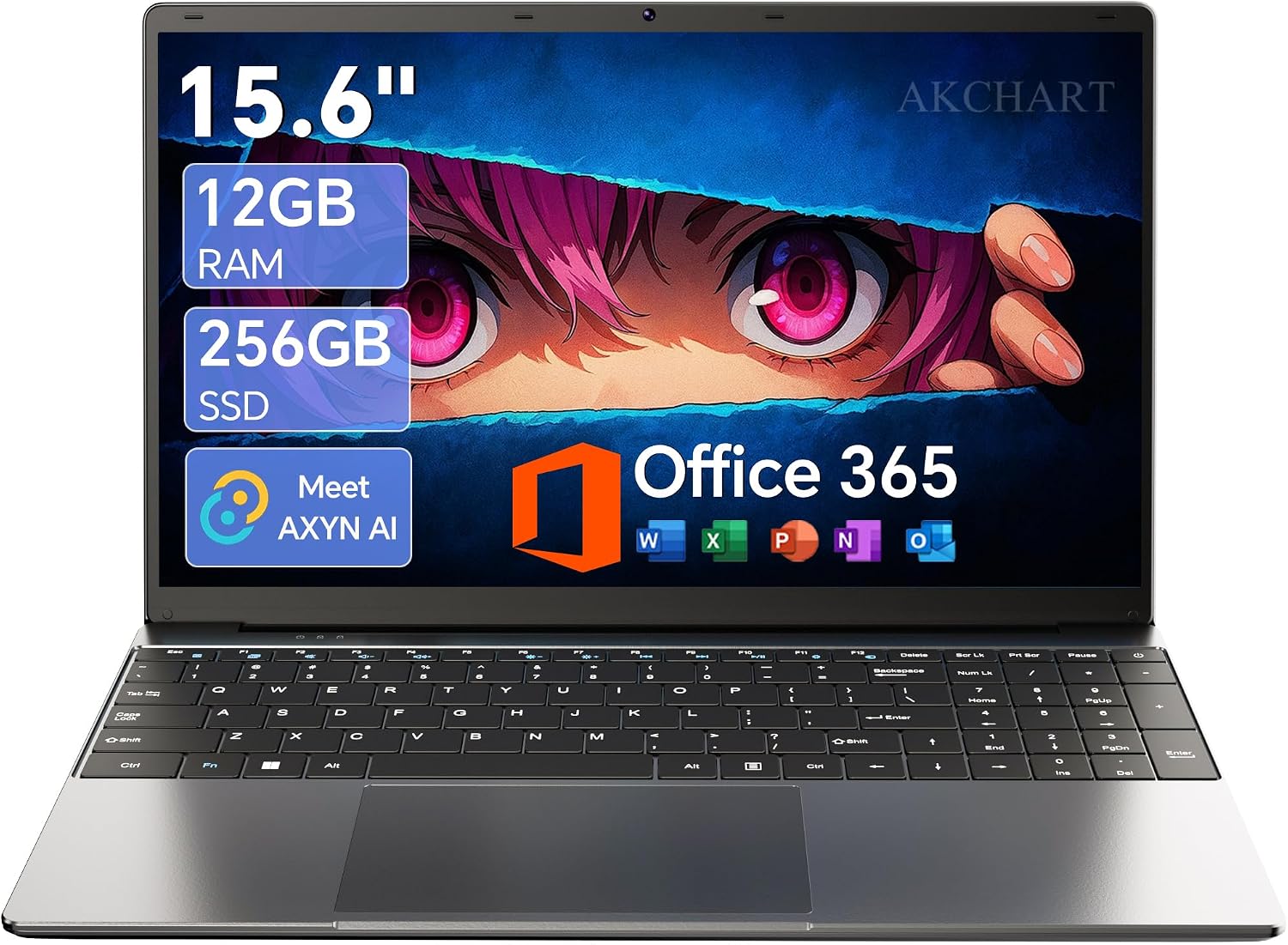15.6'' AI Laptop with Office 365 12GB RAM 256GB SSD Win 11 Laptops