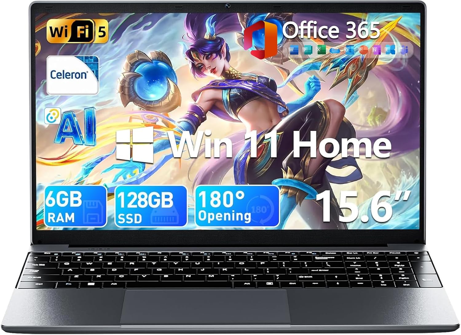 15.6'' AI Laptop with Office 365, 6GB RAM 128GB SSD