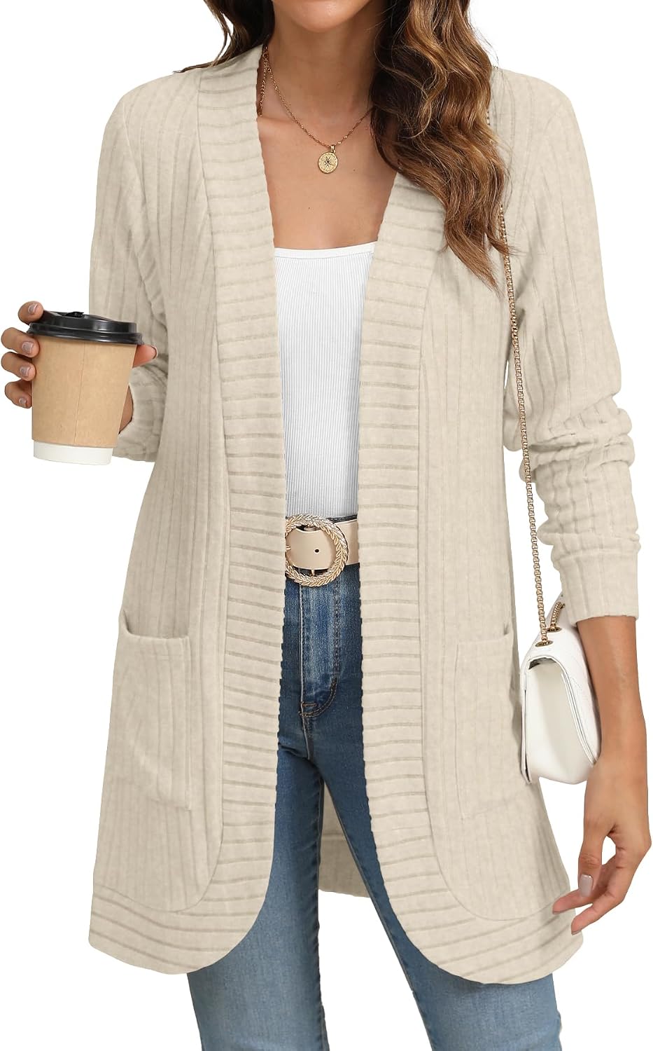 YSYOKOW Cardigan Sweaters for Women Long Sleeve Open Front with Pockets