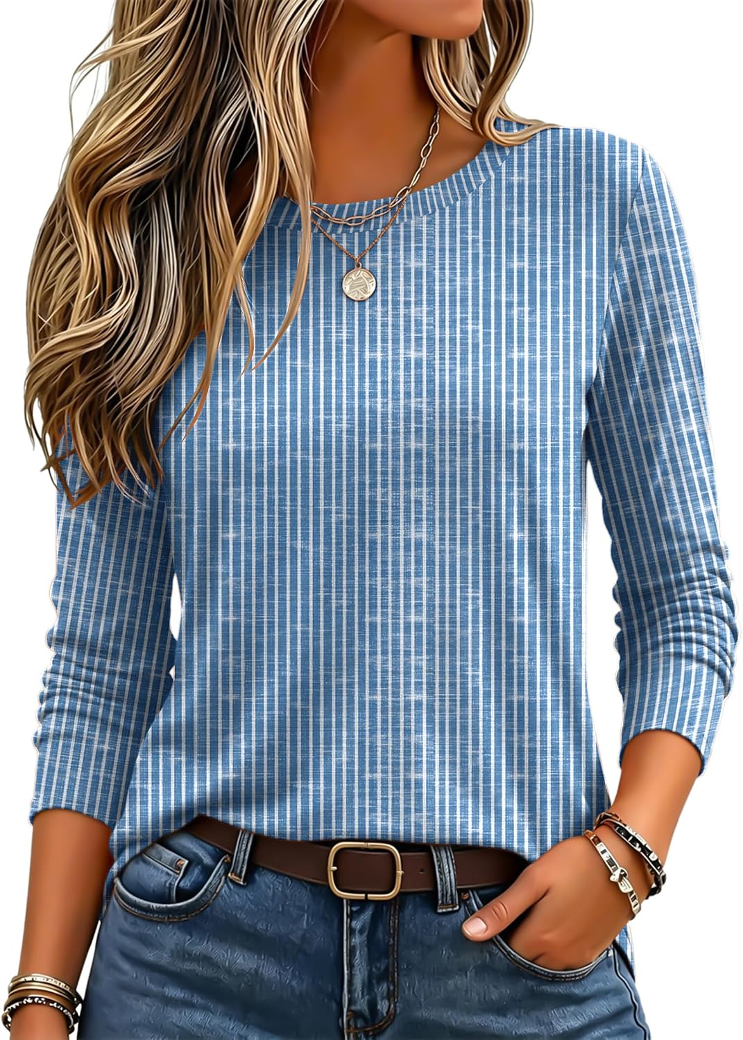 Zeagoo Women's Casual Shirts Long Sleeve Tops Crewneck Tshirts Fall Clothes