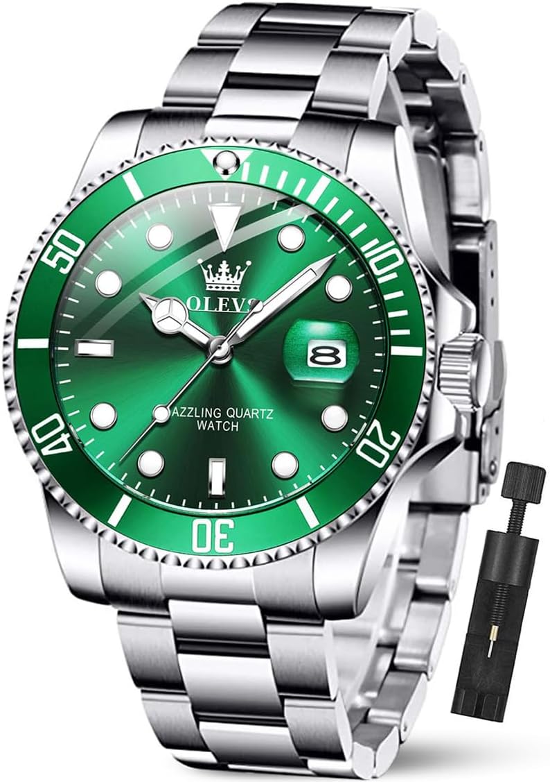 OLEVS Luxury Watches for Men Big Stainless Steel Waterproof Quartz Analog