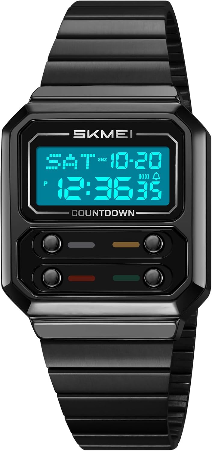 Gosasa Men's Digital Watch Retro Square Stainless Steel Sports Watch