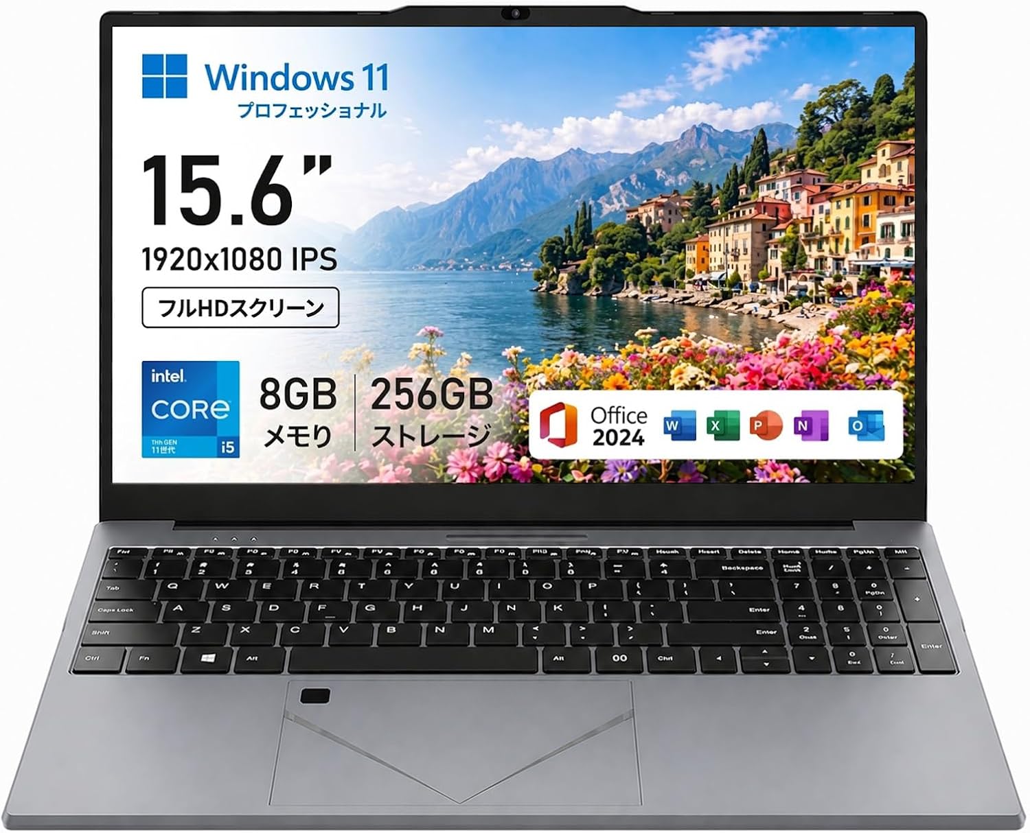Win 11 Pro 6th Gen Core i5 Laptop, 15.6 Inches, Office 2024, 8 GB Memory, 256 GB, SSD, Fingerprint Authentication, Backlit Keyboard, Numeric Key, Japanese Layout Cover Included, Telework