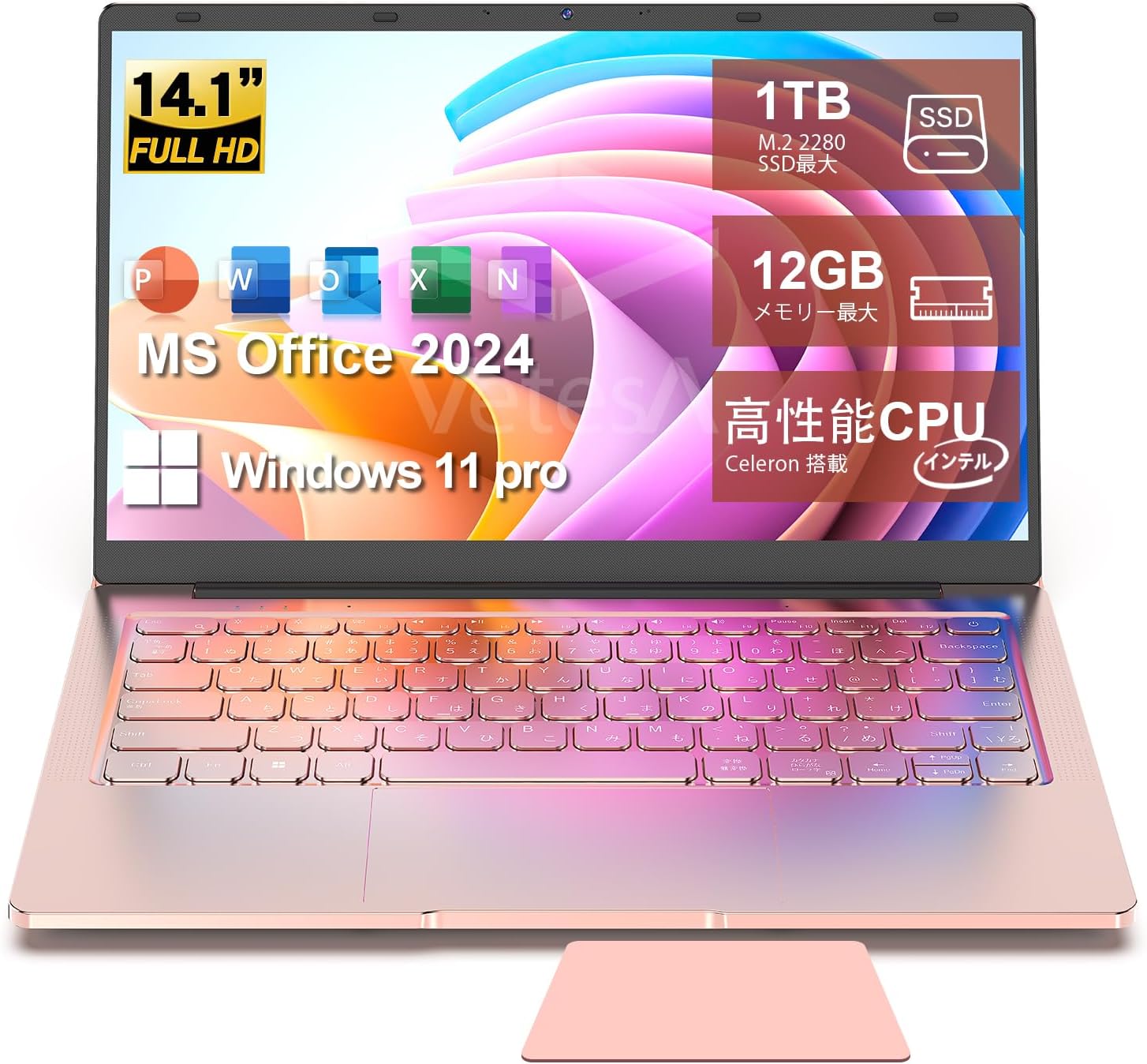 VETESA Laptop, Office 2024, Windows 11Pro, 14 Inch, 12 GB, 256 GB, SSD, High Performance CPU, High Speed WiFi/BT5.0/Mini HDMI/Webcam, Lightweight, Thin PC Notebook, For Students, Work & Students, Japa
