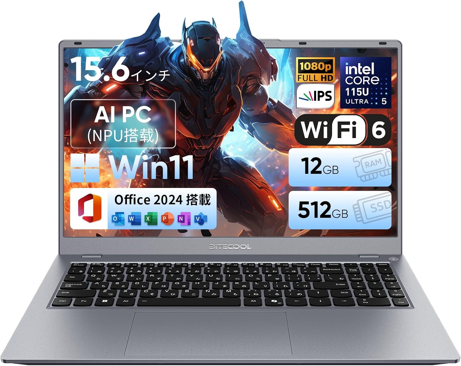 Laptop Gaming PC with Office 2024, Intel Ultra 5 115U Processor, 8 Core 10 Threads, A-I Boost NPU, Memory 12GB, 512GB SSD, 15.6 FHD, IPS, Windows11, 4.2 GHz Max Frequency, Backlit Keyboard, Wi-Fi 6